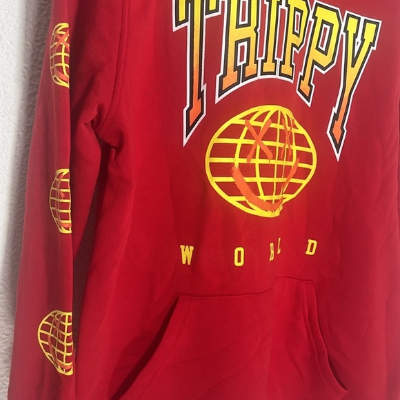 Brooklyn cloth - Trippy Red Hoodie with Yellow Graphics - Picture 3 of 5